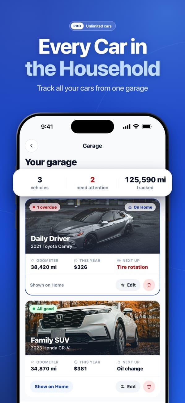 OdoNest: garage with two vehicles, a daily driver and a family SUV